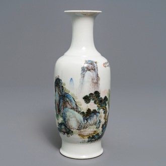 A Chinese qianjiang cai landscape vase signed Wang Yeting, 20th C.