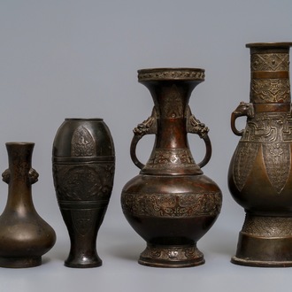 Four Chinese bronze vases, Song and later