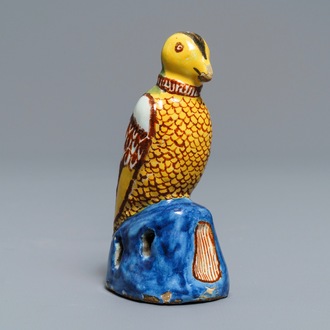 A polychrome Dutch Delft model of a parrot, late 18th C.