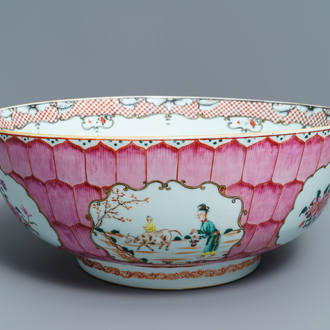 A large Chinese famille rose 'lotus' bowl with mandarin design, Qianlong