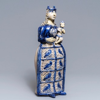 A large Westerwald stoneware model of the Virgin and child, 1st half 17th C.
