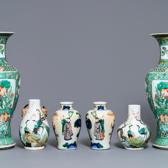 Six Chinese famille rose and verte vases, 19th C.