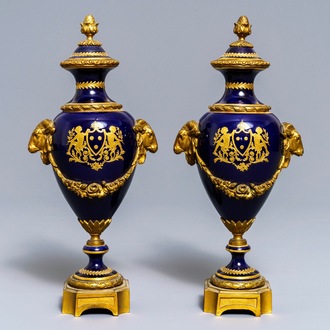 A pair of gilt bronze-mounted Sèvres-style porcelain vases, France, 19/20th C.