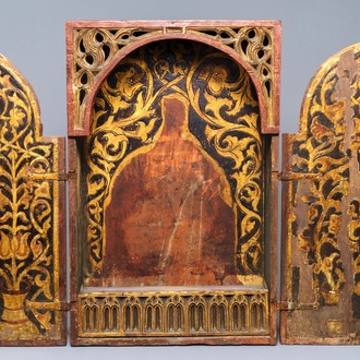 A Spanish painted wooden monstrance cabinet, 17th C.