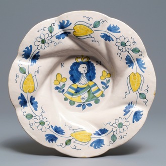 A polychrome Dutch Delft gadrooned 'Queen Mary' dish, 17th C.