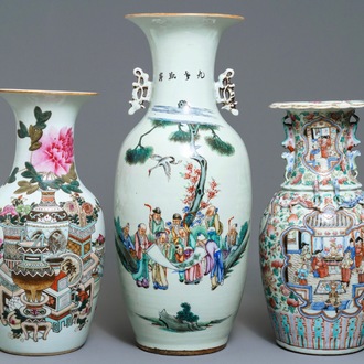 Trois vases en porcelaine de Chine famille rose et qianjiang cai, 19/20ème