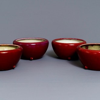 Four Chinese sang de boeuf alms bowls, 19/20th C.