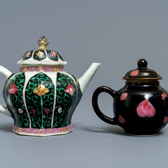 Two Chinese famille noire teapots and covers, Yongzheng/Qianlong