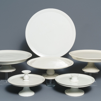 Six large monochrome white French porcelain tazza, 19th C.