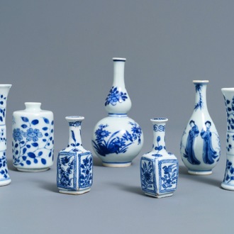 Seven fine Chinese blue and white miniature vases, Kangxi