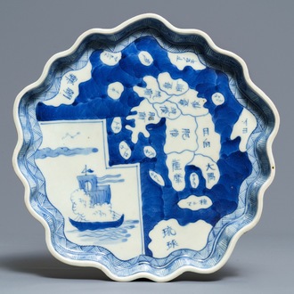 A Japanese blue and white 'Kyushu map' dish, Arita, Edo, 1st half 19th C.