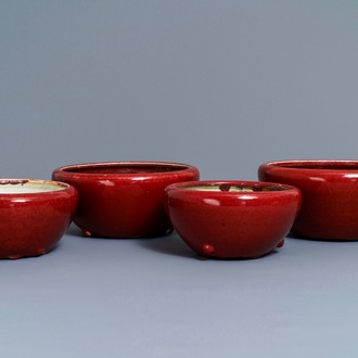 Four Chinese sang de boeuf alms bowls, 19/20th C.