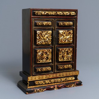 A Chinese Peranakan or Straits market gilded and lacquered altar cabinet, 19th C.