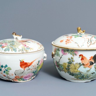 Deux bols couverts en porcelaine de Chine qianjiang cai, 19/20ème