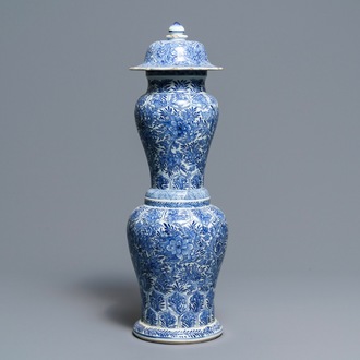 A Chinese blue and white vase and cover, Kangxi