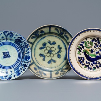 Three Islamic pottery plates, Syria and Iran, 19th C.