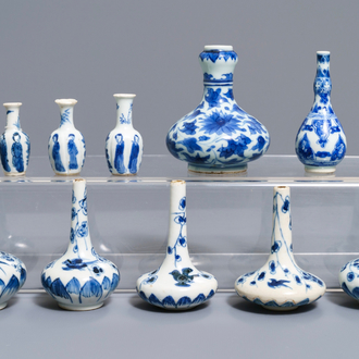 Ten fine Chinese blue and white miniature vases, Kangxi