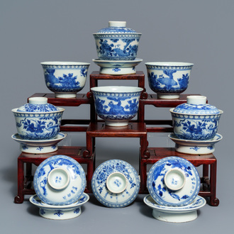 Six bols couverts en porcelaine de Chine 'Bleu de Hue' pour le Vietnam, 19ème