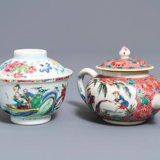 Un bol couvert et une théière en porcelaine de Chine famille rose, Yongzheng
