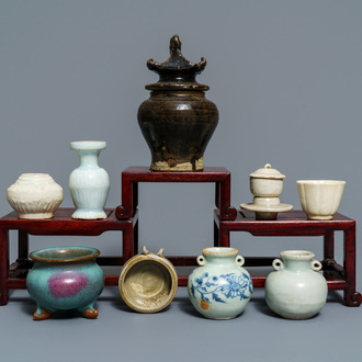 A varied collection of early Chinese stoneware, pottery and porcelain, Jin and later