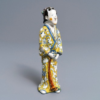 A rare polychrome Dutch Delft model of a Chinese lady, 2nd half of the 17th C.