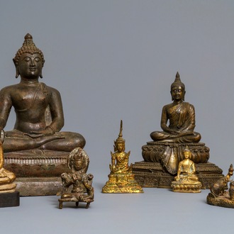 Zeven bronzen figuren van Boeddha, China, Thailand, Nepal en Tibet, 18e eeuw en later