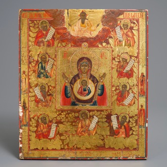 Een Russisch icoon: 'Moeder Gods omgeven door apostelen', 19e eeuw