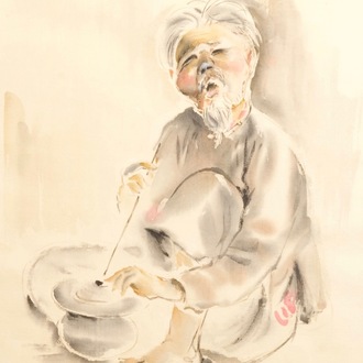 Tu Duyen (Vietnam, 1915-2012): aquarelle sur soie, datée 1974