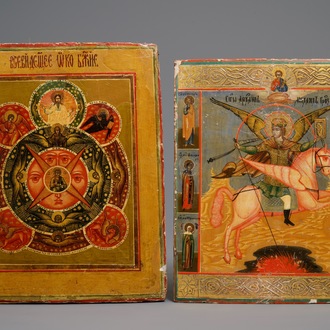 Two Russian icons: 'Saint Michael' and 'The all-seeing eye of God', 19th C.