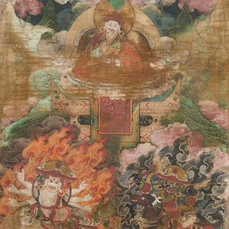 Een thangka met Padmasambhava, Tibet, 18/19e eeuw