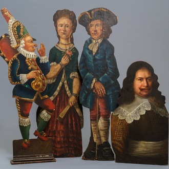 Four Dutch polychrome painted wood dummy boards, 18th C.