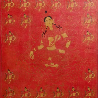 Een thangka met Groene Tara op rode fondkleur, Tibet, 17/18e eeuw
