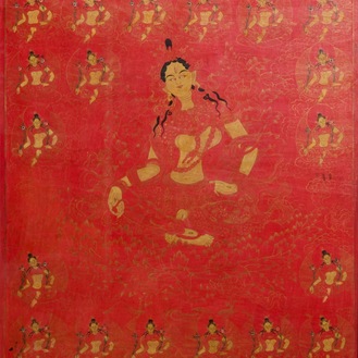 A red-ground thangka of Green Tara, Tibet, 17/18th C.