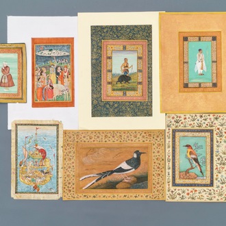 Sept peintures miniatures islamiques et persanes sur papier, 18/19èm