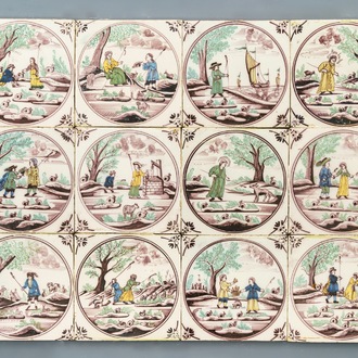 Twelve polychrome Dutch Delft medallion tiles, Utrecht, 1st half 19th C.