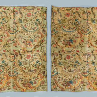 Two panels of embossed and gilded leather wallpaper, The Low Countries, 18th C.