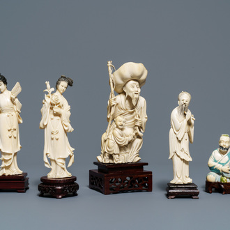 Cinq figures en ivoire sculpté, Chine, 19/20ème