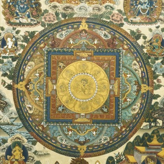 Een 'mandala' thangka, Tibet of Nepal, 19/20e eeuw