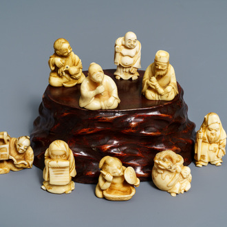 Nine various ivory netsuke, Japan, Meiji, 19th C.