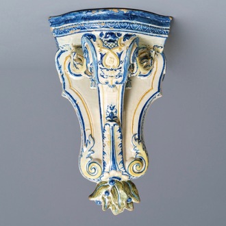 A large polychrome French faience wall bracket, Rouen, 18th C.