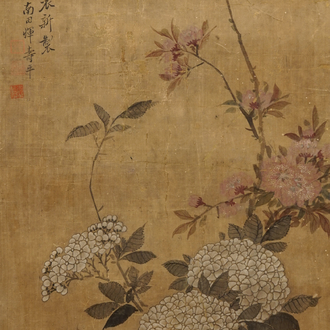 Yun Shouping (1633–1690): Branches fleuries, encre et couleur sur papier, 17ème