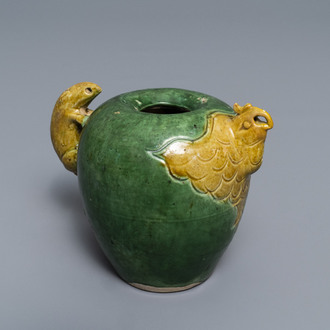 A Chinese verte biscuit 'phoenix' water dropper, Ming or Kangxi