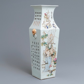 Een vierkante Chinese qianjiang cai vaas, gesign. Ma Qing Yun, gedat. 1907
