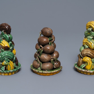 Three Chinese verte biscuit fruit pyramids, Kangxi