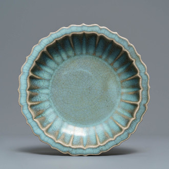 A Chinese lotus-shaped junyao dish, Ming or later