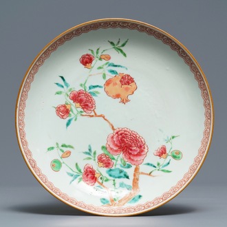 A Chinese famille rose 'pomegranate blossom' plate, Qianlong