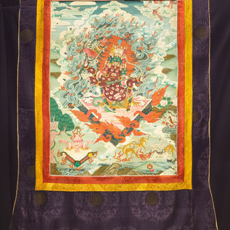 Een ingelijste thangka met Rahula, Tibet, 19e eeuw