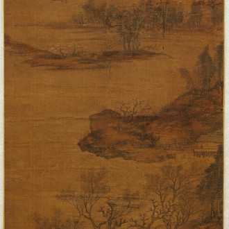 Chinese school, signed Wang Song, after Zhao Danian, ink and colour on silk, Qing: 'An early morning in spring'