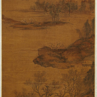 Ecole chinoise, signé Wang Song, d'après Zhao Danian, encre et couleurs sur soie, Qing: 'Un matin en printemps'