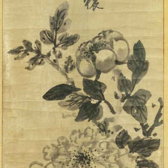 Chinese school, after Mi Fu (1051-1107), ink on paper, Qing: 'Peony blossoms'